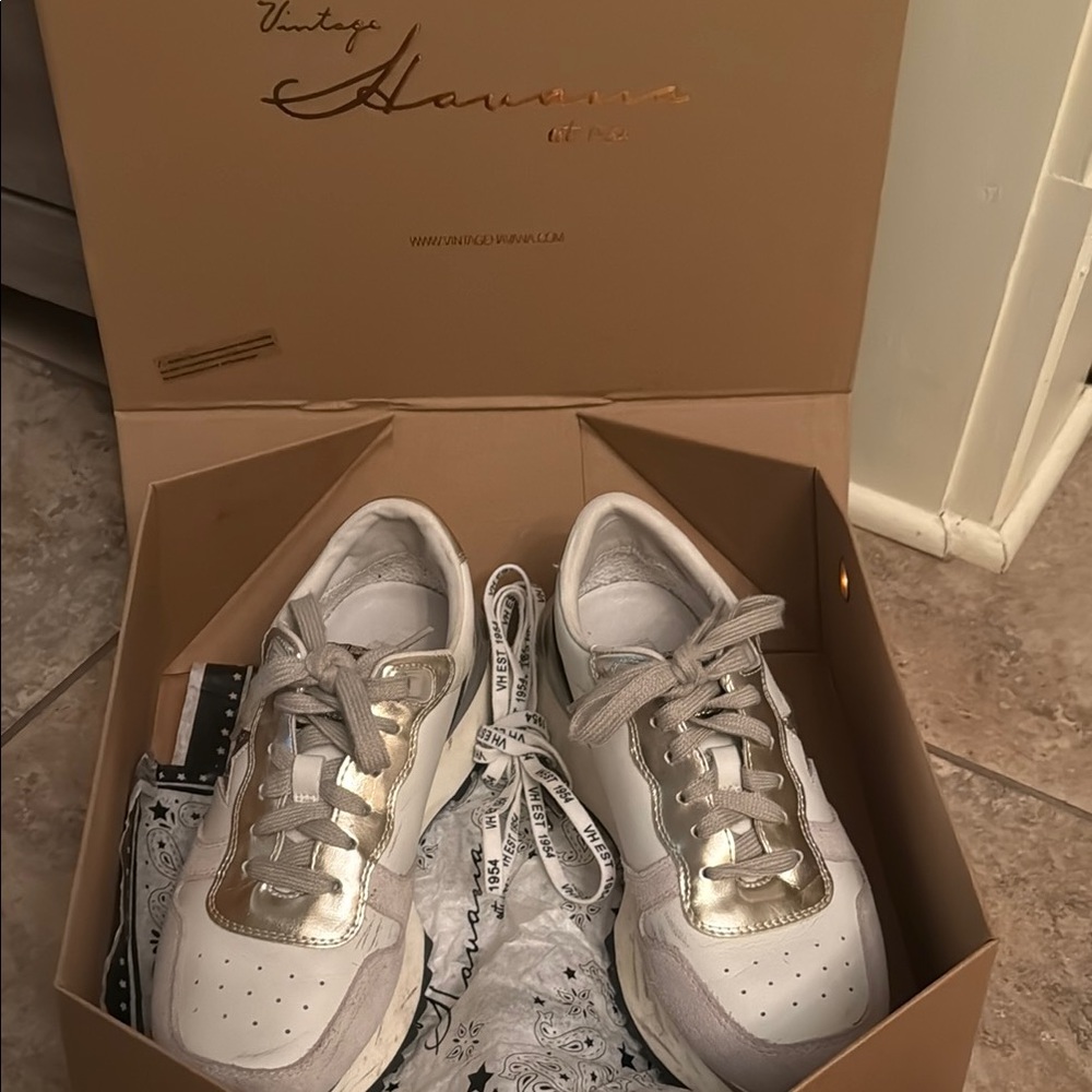 Vintage Havana Metallic Silver and White Sneakers